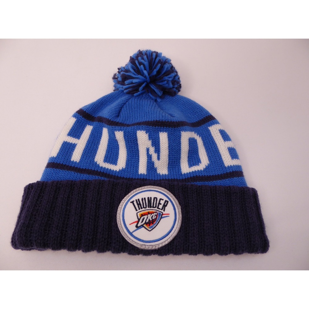 Mitchell & Ness OKC Oklahoma City Thunder Acrylic Pom Cuffed Knitted Beanie Hat